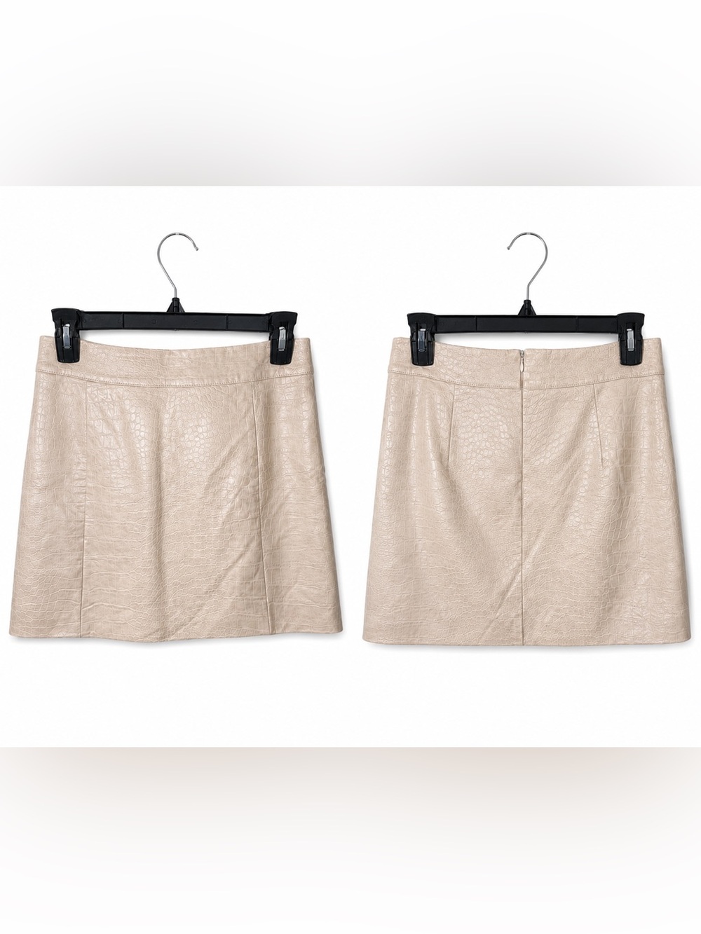 Faux Leather Croc-Embossed A-Line Mini Skirt - Cream